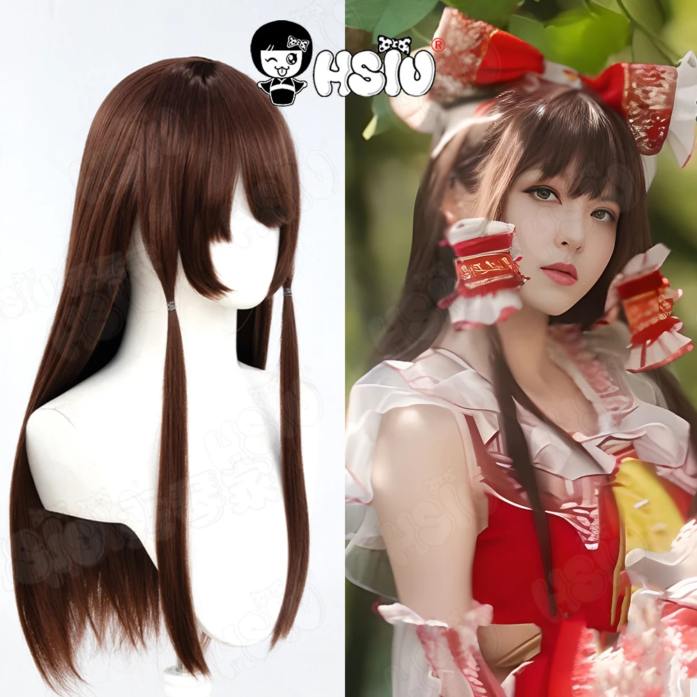 

Hakurei Reimu Cosplay Wig HSIU 60CM Dark brown long hair Synthetic Wig+Wig cap Anime Touhou Project Hakurei Reimu Wig