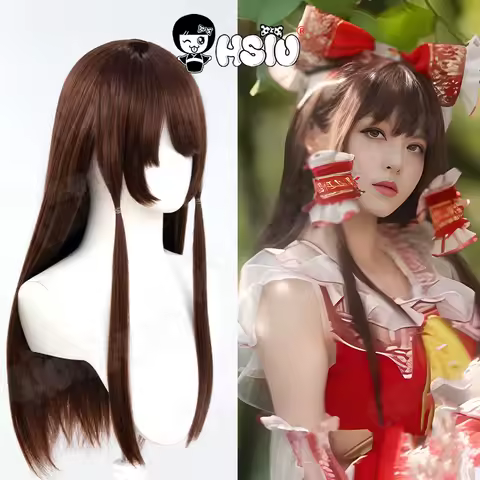 Hakurei Reimu Cosplay Wig HSIU 60CM Dark brown long hair Synthetic Wig+Wig cap Anime Touhou Project Hakurei Reimu Wig