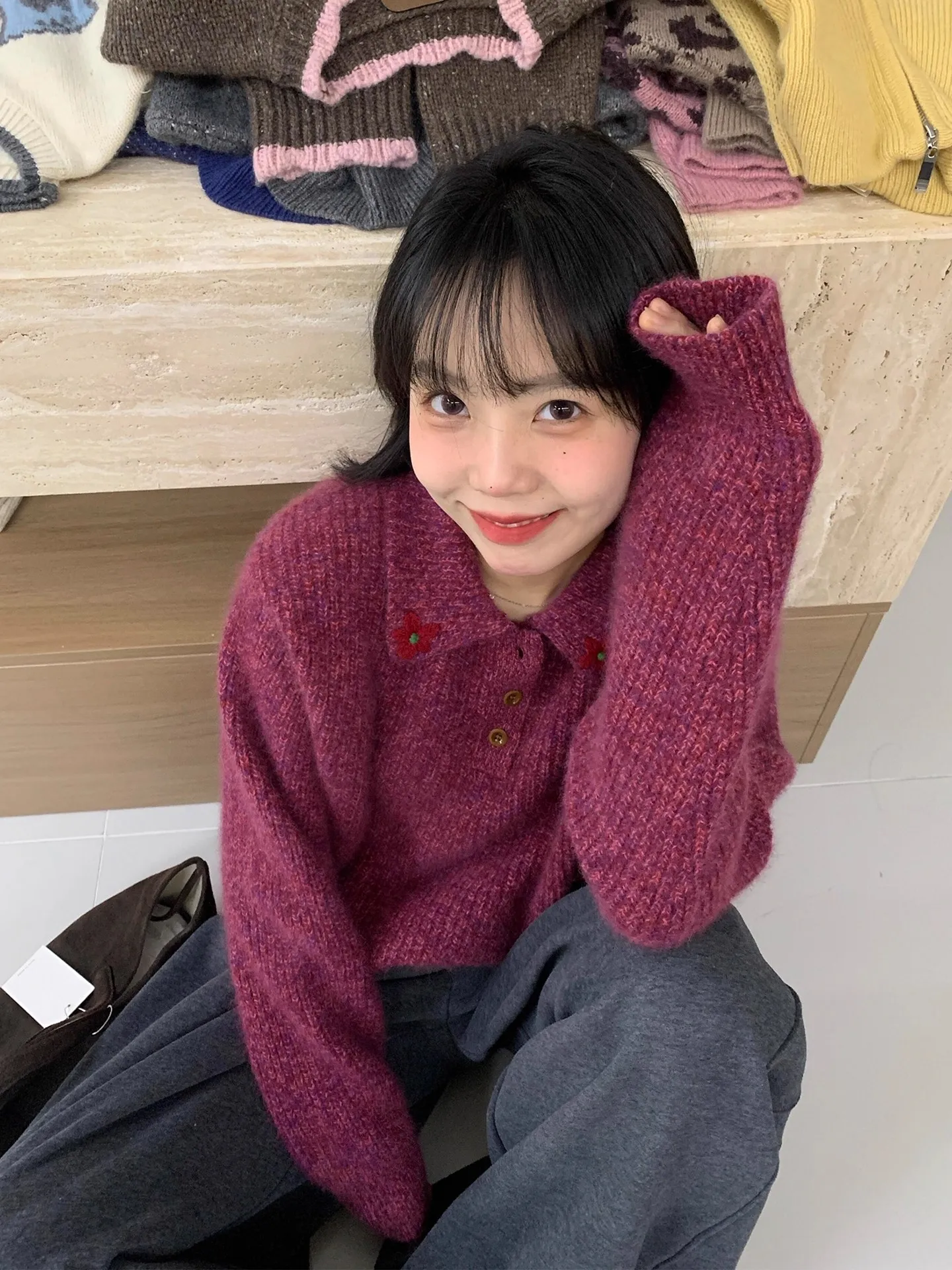 

Вязаный свитер с вышивкой цветами малины, женский, осенне-зимний, мягкий, утолщенный, с длинным рукавом, с круглым вырезом, верхняя одежда