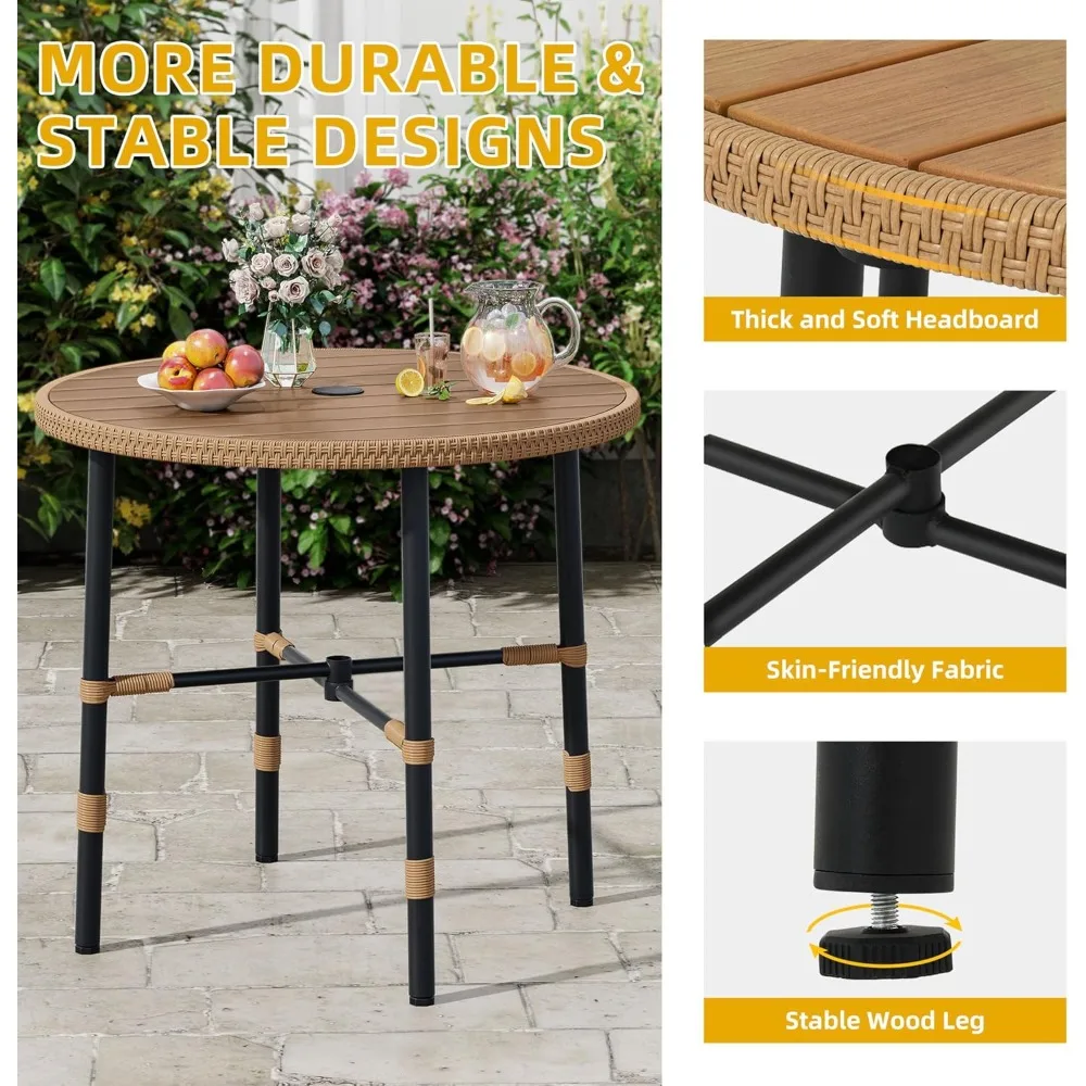 Ensembles de salle à manger de patio 5 pièces, ensemble de meubles de salle à manger d'extérieur avec trou pour parasol de 2 ", ensemble de table ronde et de chaises en osier et rotin avec Co