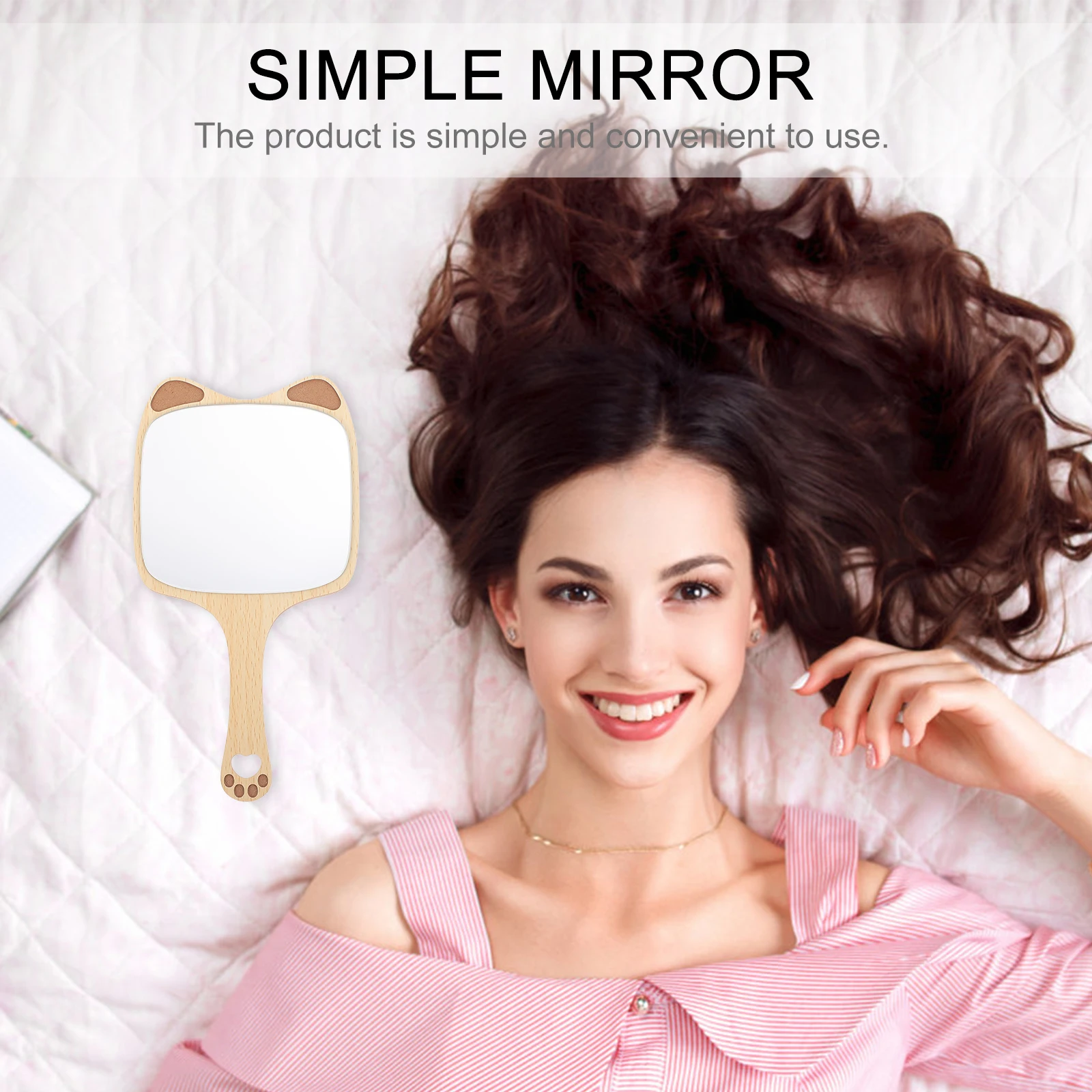 

Handheld Cosmetics Mirror Wooden Handle Round Shape Vanity Lovely Girl Simple Makeup Home Dormitory Hotel Travel Clear Surface
