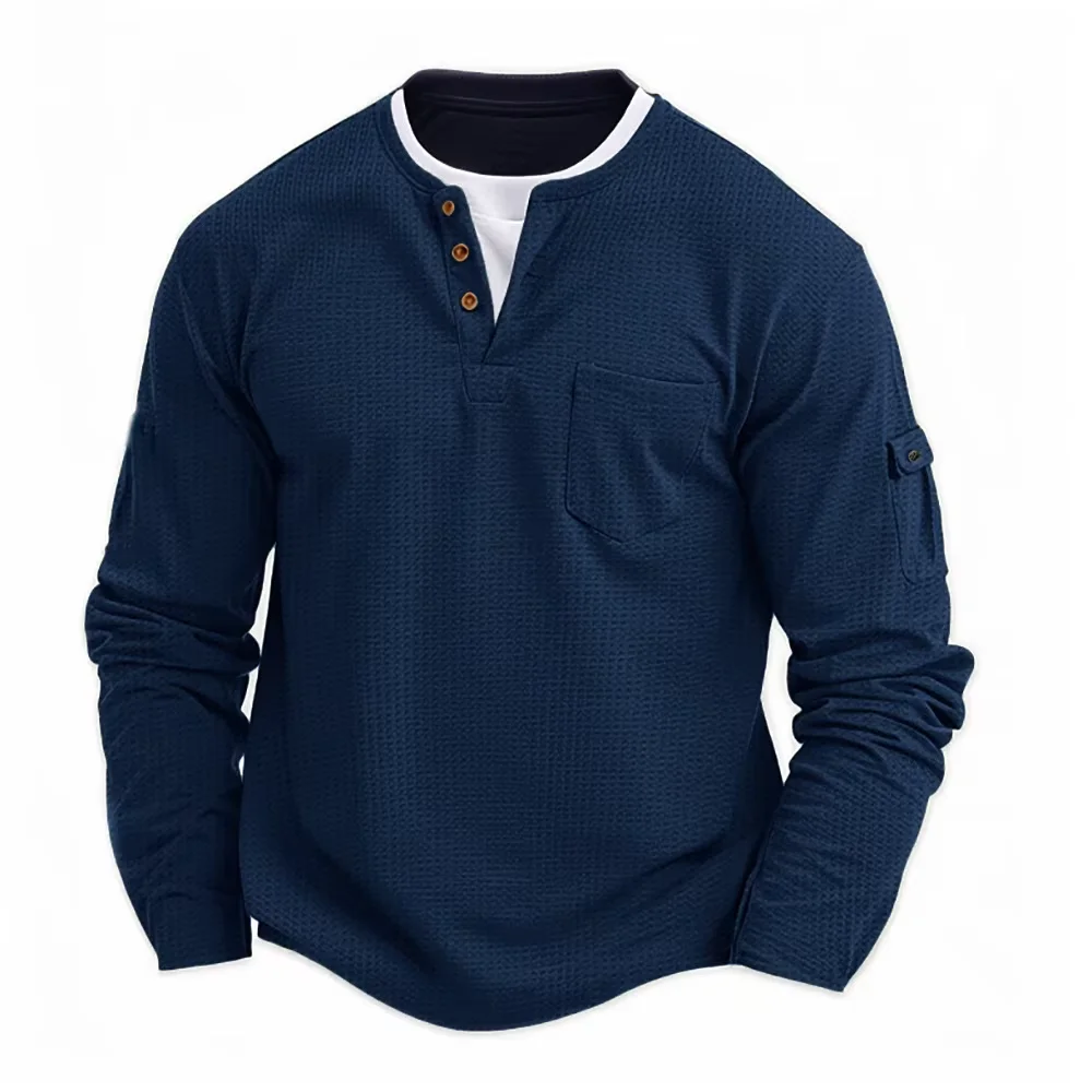 Men's Layered-Look Waffle Henley Shirt — product detail 2