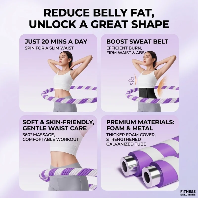 Weighted Fitness Hoop for Belly Fat Burning, Thickened Foam Galvanized Steel Core Massage Ring for Body Sculpting&Waist Slimming