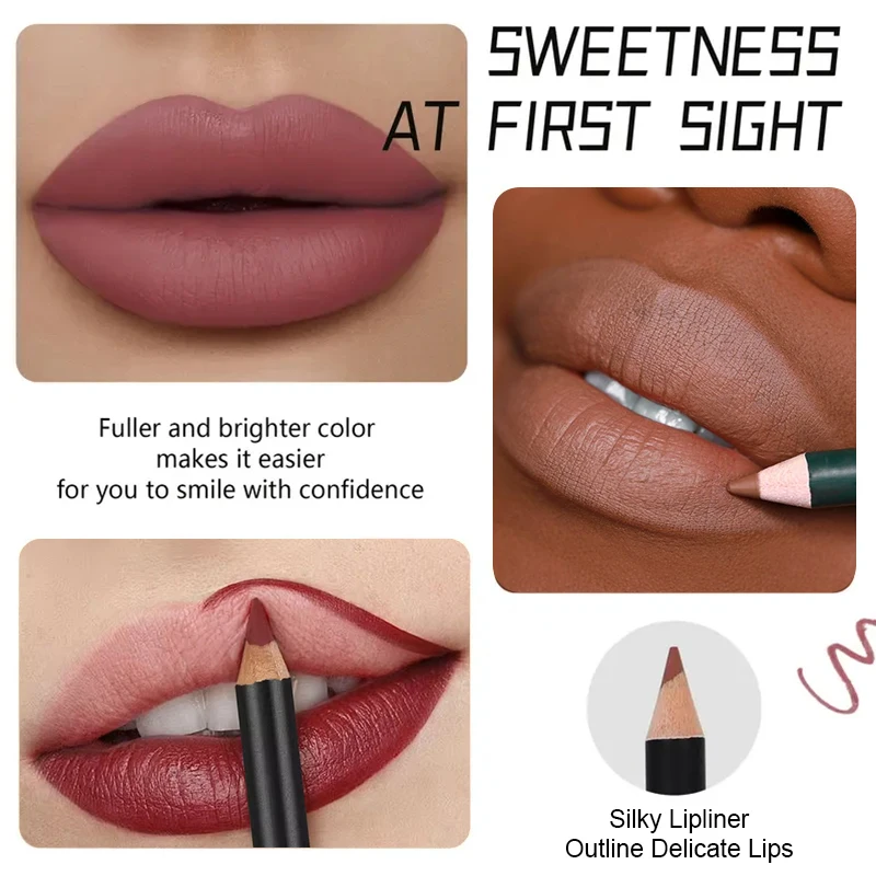 Delineador de labios de terciopelo mate resistente al agua, 12 colores, tinte de contorno rojo, lápiz labial de larga duración, taza antiadherente, maquillaje de labios hidratante