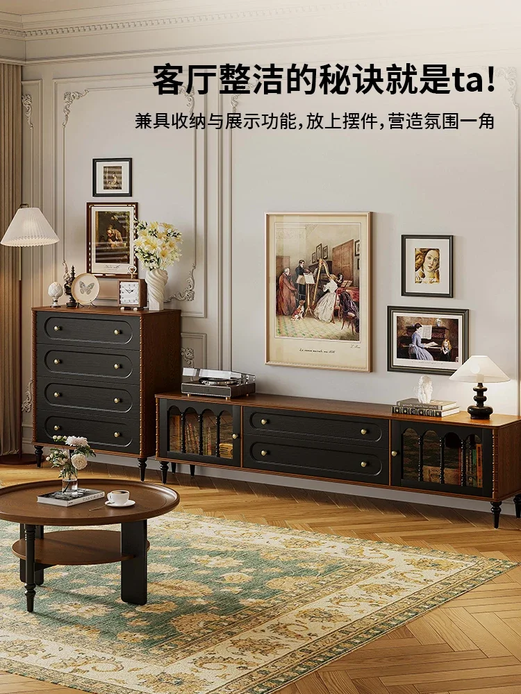 프랑스 복고풍 스타일 단단한 나무 4개의 가슴 캐비닛, 거실 침실 사물함, 가정용 입구 소파 사이드 캐비닛, TV 캐비닛