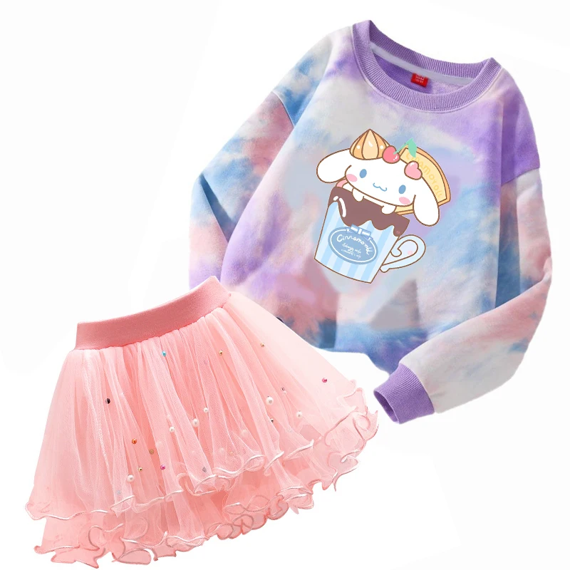 ชุดเดรสเด็กผู้หญิงลายซินนามอโรล เสื้อยืด กระโปรงบัลเลต์ ชุด 2 ชิ้น ชุดเดรส ชุดแฟนซีงานวันเกิด เสื้อแขนยาวสำหรับเด็ก เสื้อผ้าฤดูใบไม้ร่วง สำหรับเด็กอายุ 2-7 ปี