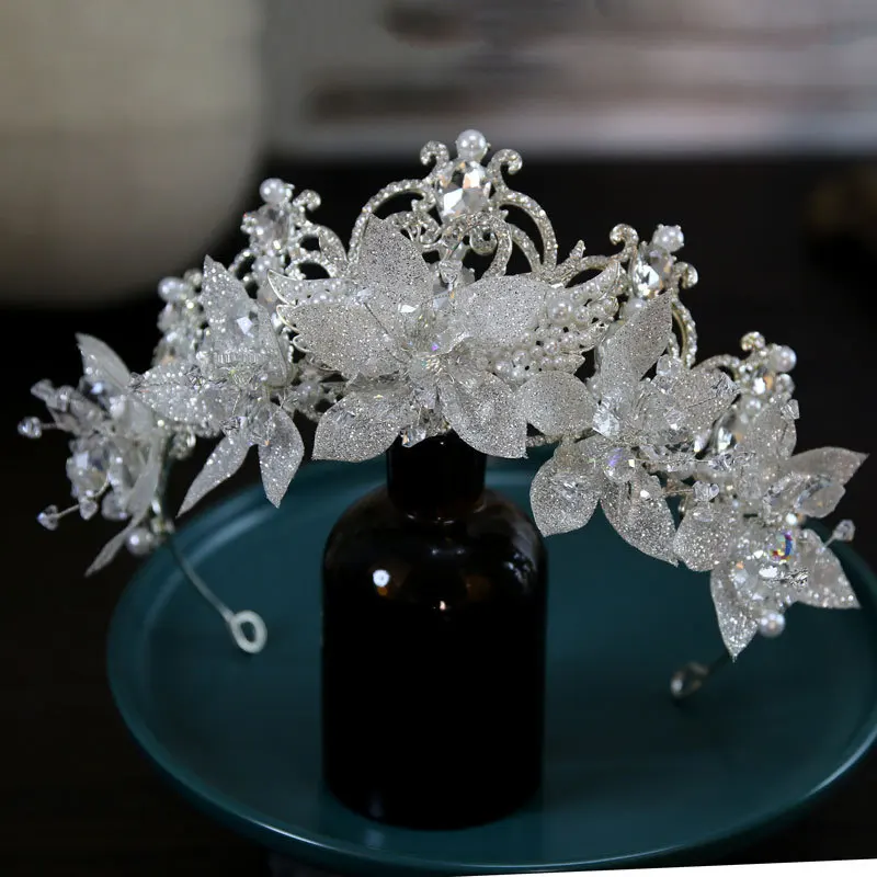 

Luxury Silver Color Crystal Flower Bridal Crown Hair Jewelry Rhinestone Fashion Tiaras Diadem Women Wedding Headpiece Headband