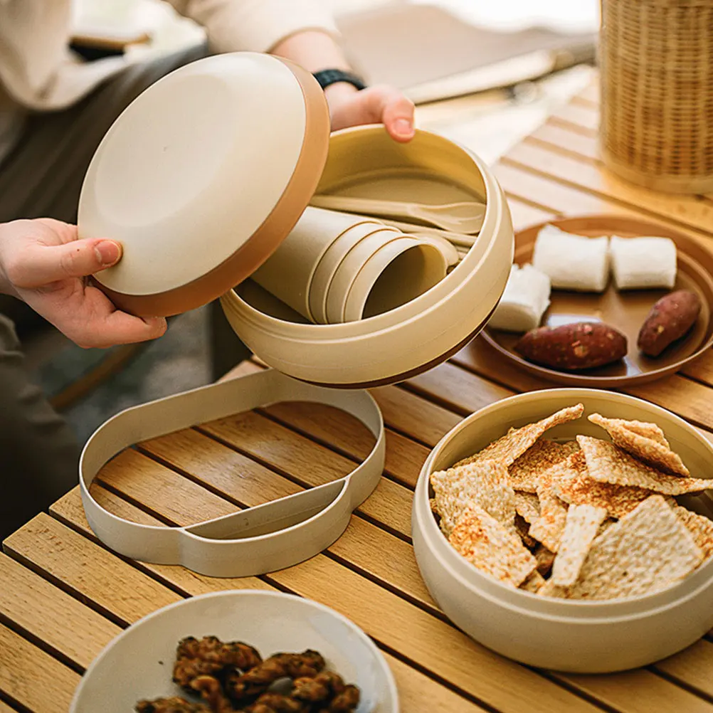 

1 set Portable Tableware Set Durable Reusable Camping Dinnerware Outdoor Picnic Bowl Plate Silverware Safe Kids Adult