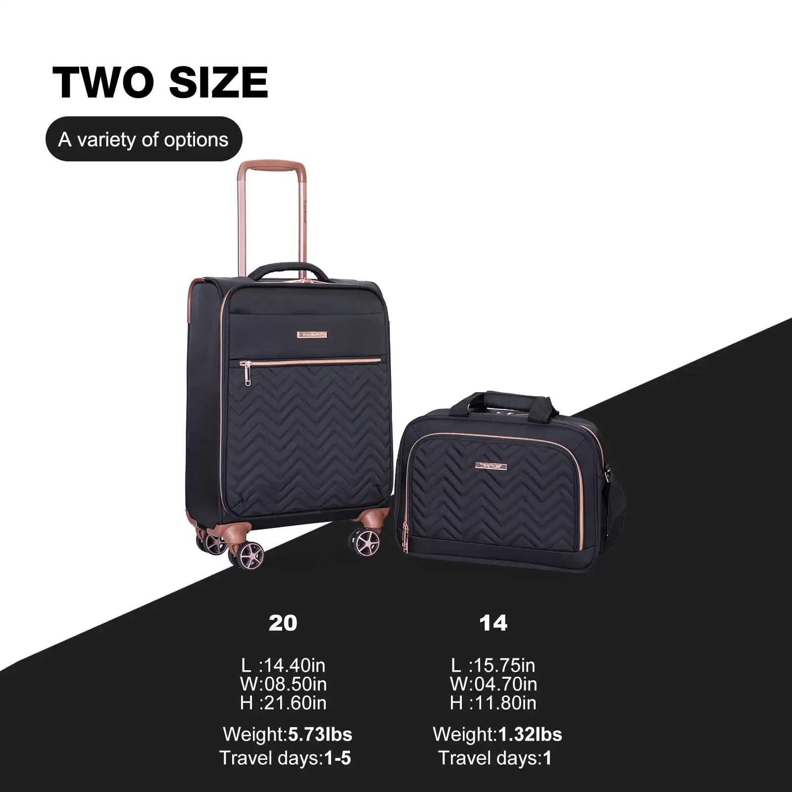 2 Piece Carry On Luggage Softside Lightweight Suitcase with Spinner Wheels