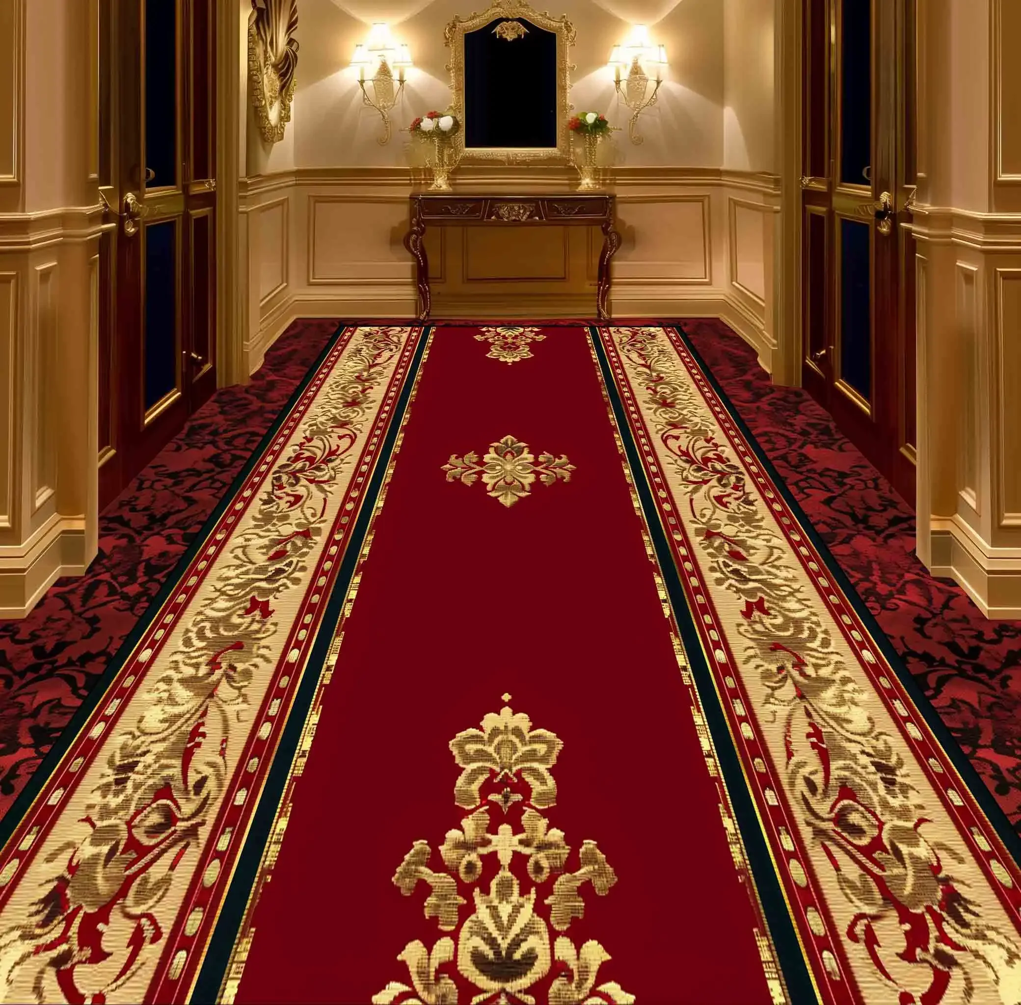 Luxury Red Carpet Large Living Room Vintage Inlaid with Gold Decoration Parlor Sofa Side Mat Non-slip Rugs for Bedroom Washable