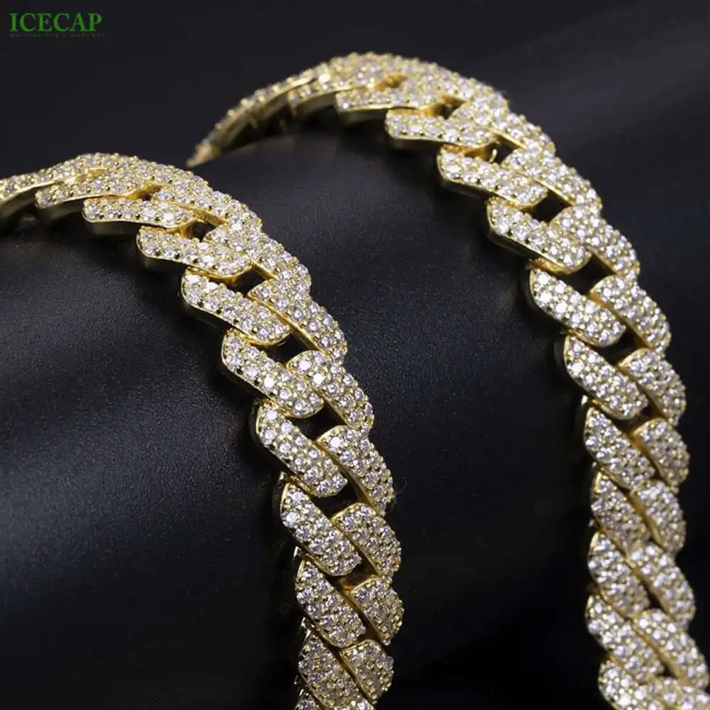 Icecap 2023 Fashion Jewelry Hip Hop S925 Silver Three Colors Cuban Link Chain Ice Out Vvs Diamond Moissanite Chain Necklace