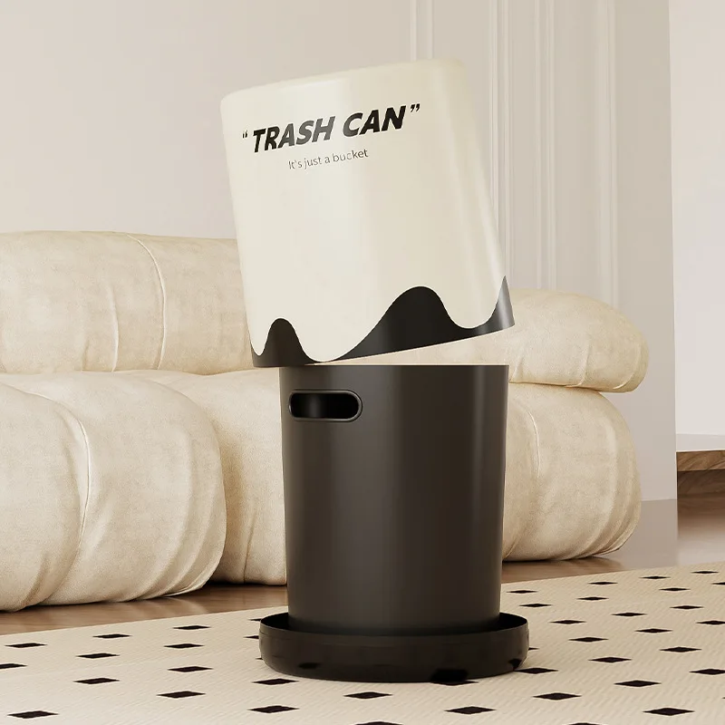 12L Black Cat/Ripple Style Trash Can High-capacity Bathroom Trash Bin Waterproof Wastebasket with Lid Living Room Lovely Dustbin