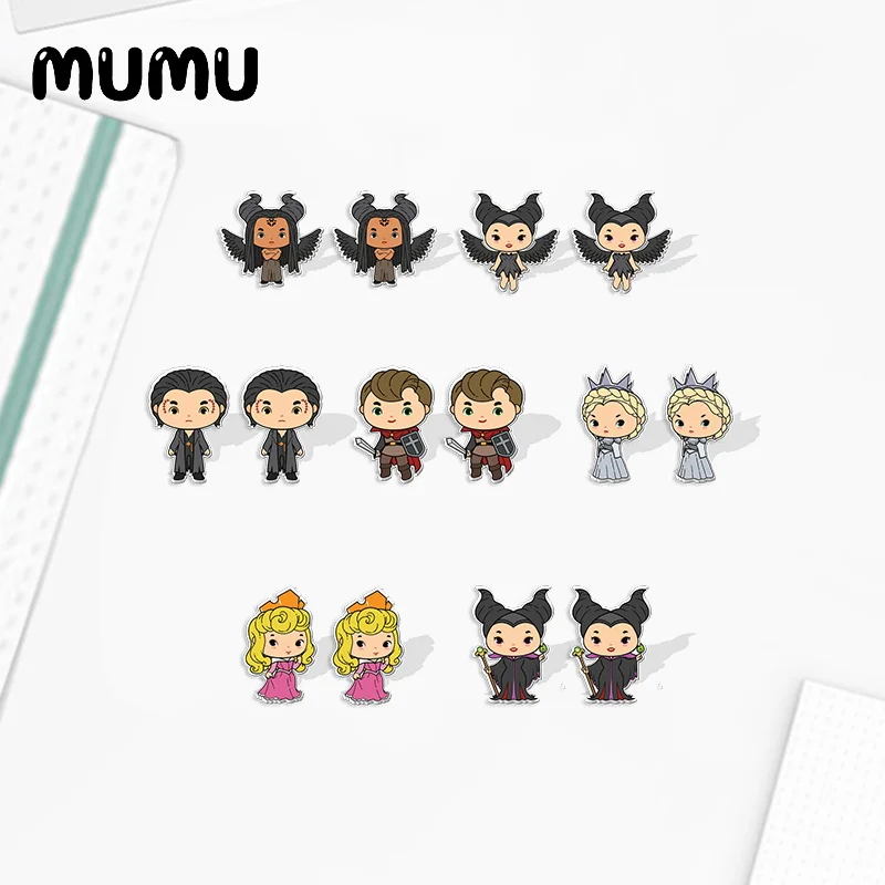 Pendientes de tuerca de maléfica Mistress of Evil, joyería epoxi de princesa Aurora, pendientes acrílicos de resina, regalos hechos a mano para fanáticos, 2024