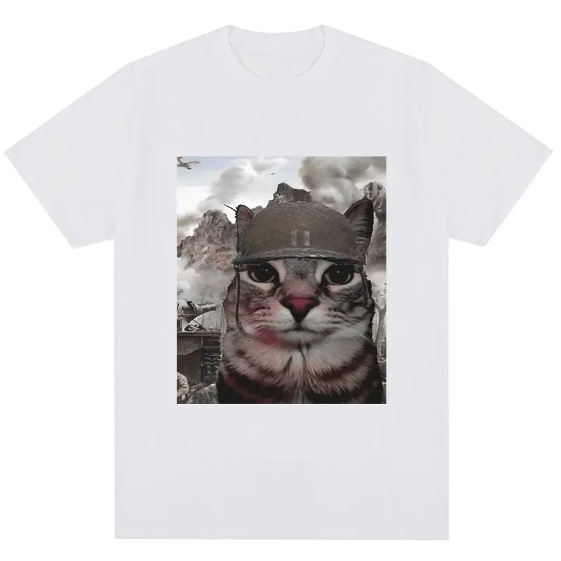 Thousand Yard Stare Cat Funny Meme T-shirt Humor Style Vintage High Quality T Shirt Men Women Oversized Casual Cotton Streetwear