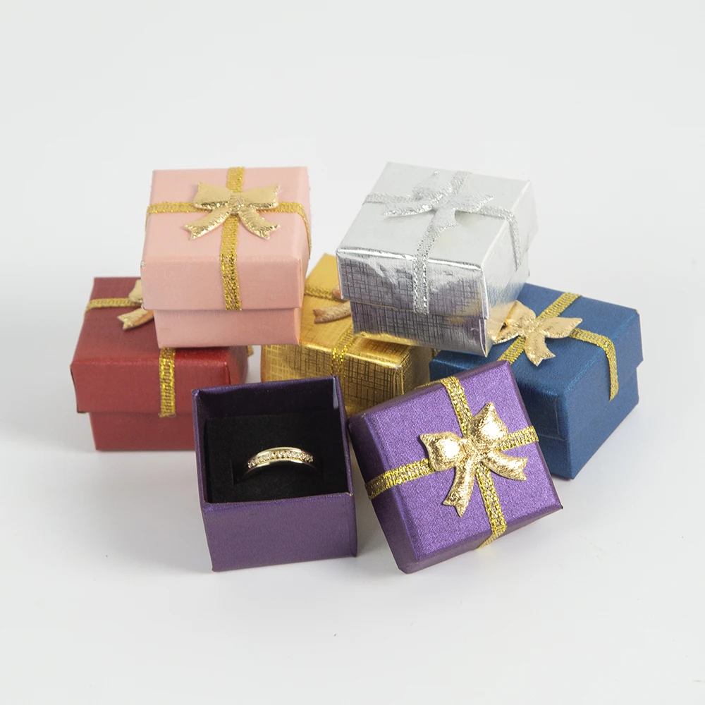 10pcs Bulk Fashion Bow Ribbon Jewelry Box Multi Colors Ring Earrings Pendant 4x4x3cm Display Packaging Gift Travel Wedding Case