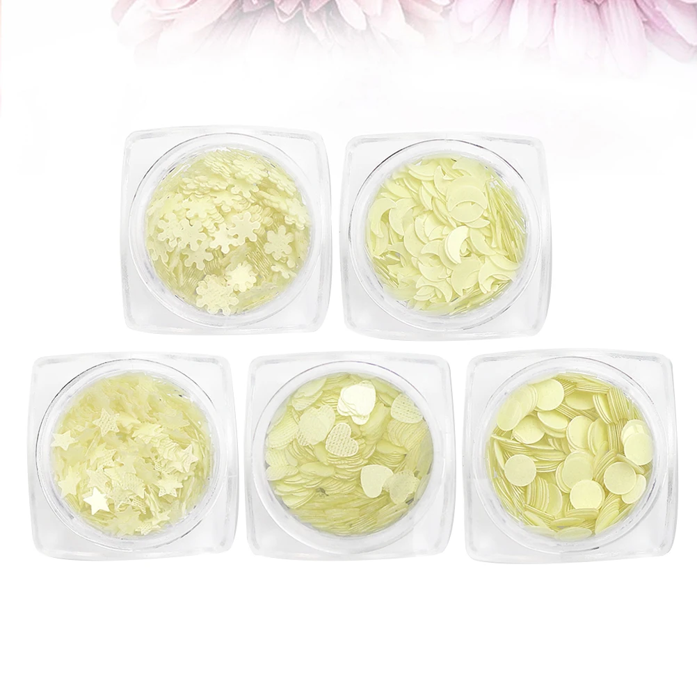 

1 set Heart Shaped Luminous Sequin Art Stickers Star Moon Diy Decorative Accessories For Women White High Quality 1Set 5 Bottles