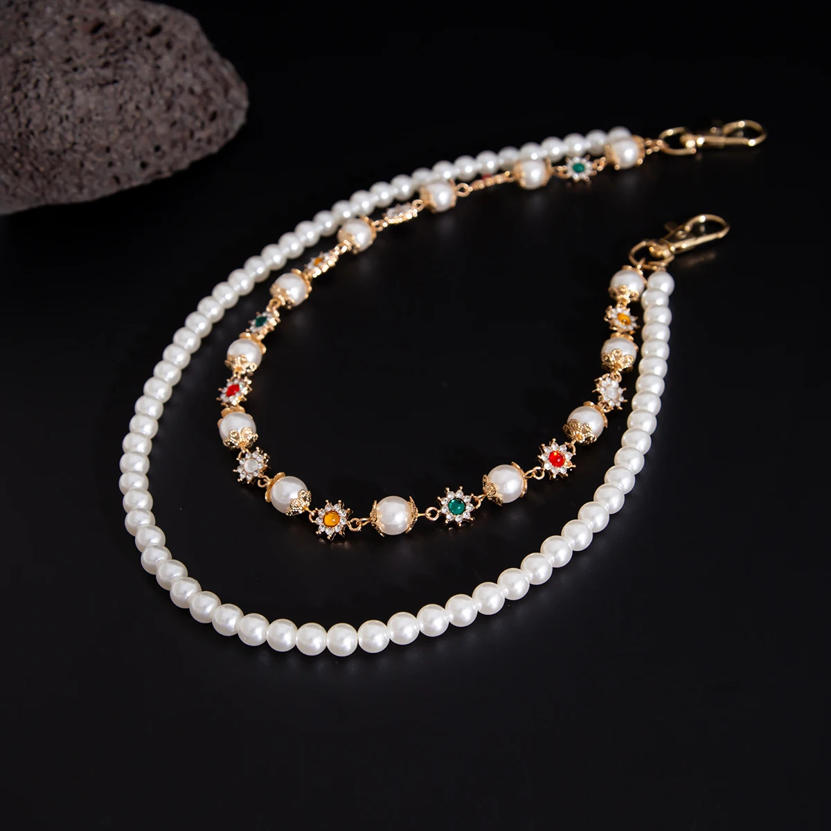 Ingemark Simple Imitation Pearl Rhinestone Waist Chain Men Vintage Gold Color Beads Jeans Key Wallet Chain Hip-hop Jewelry Gift