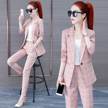 Calças terno superior e roupa blazer conjunto de duas peças calças para mulheres algodão 2 conjuntos de calças rosa elegante promoção xxl roupas d