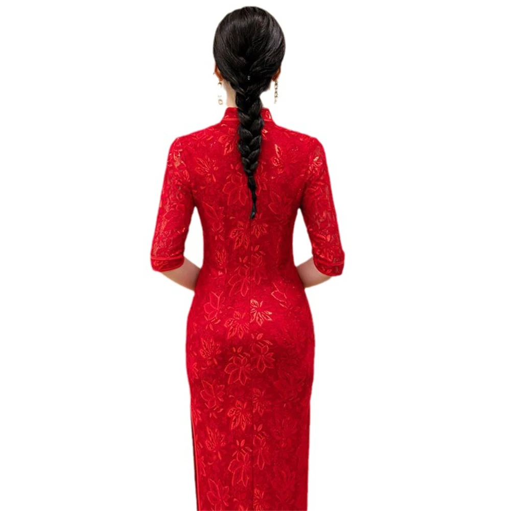 Red Toast Ceremonial Cheongsam Dress Bride Wedding Banquet Long Qipao Vestidos Female Spring Autumn Evening Party Gown Chinoise