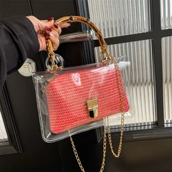 Transparent Small Weave Straw Crossbody Bags with Short Handle for Women 2024 Summer Korean Fashion Shoulder Bags Lady Handbags