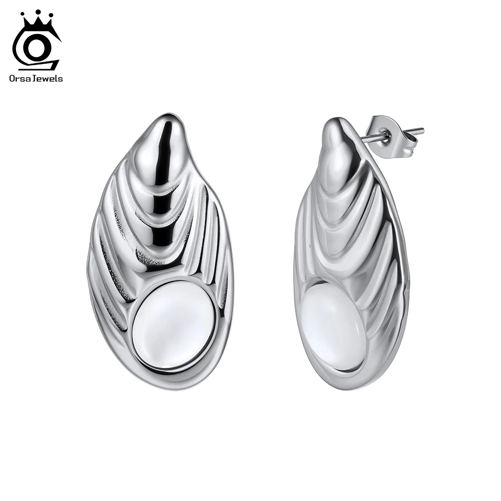 ORSA JEWELS Stainless Steel Big Leaves Earrings Irregular Exaggerate Leaves Pendant Earrings Vintage Party Jewelry Gifts STME03