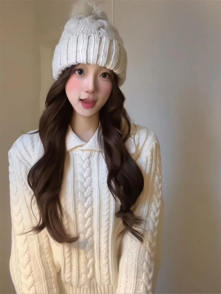 

Свободный женский пуловер, трикотаж, осенний ленивый Sle, маленький размер, шарф на голову, неосновной белый цвет, блузка, базовый слой, топ