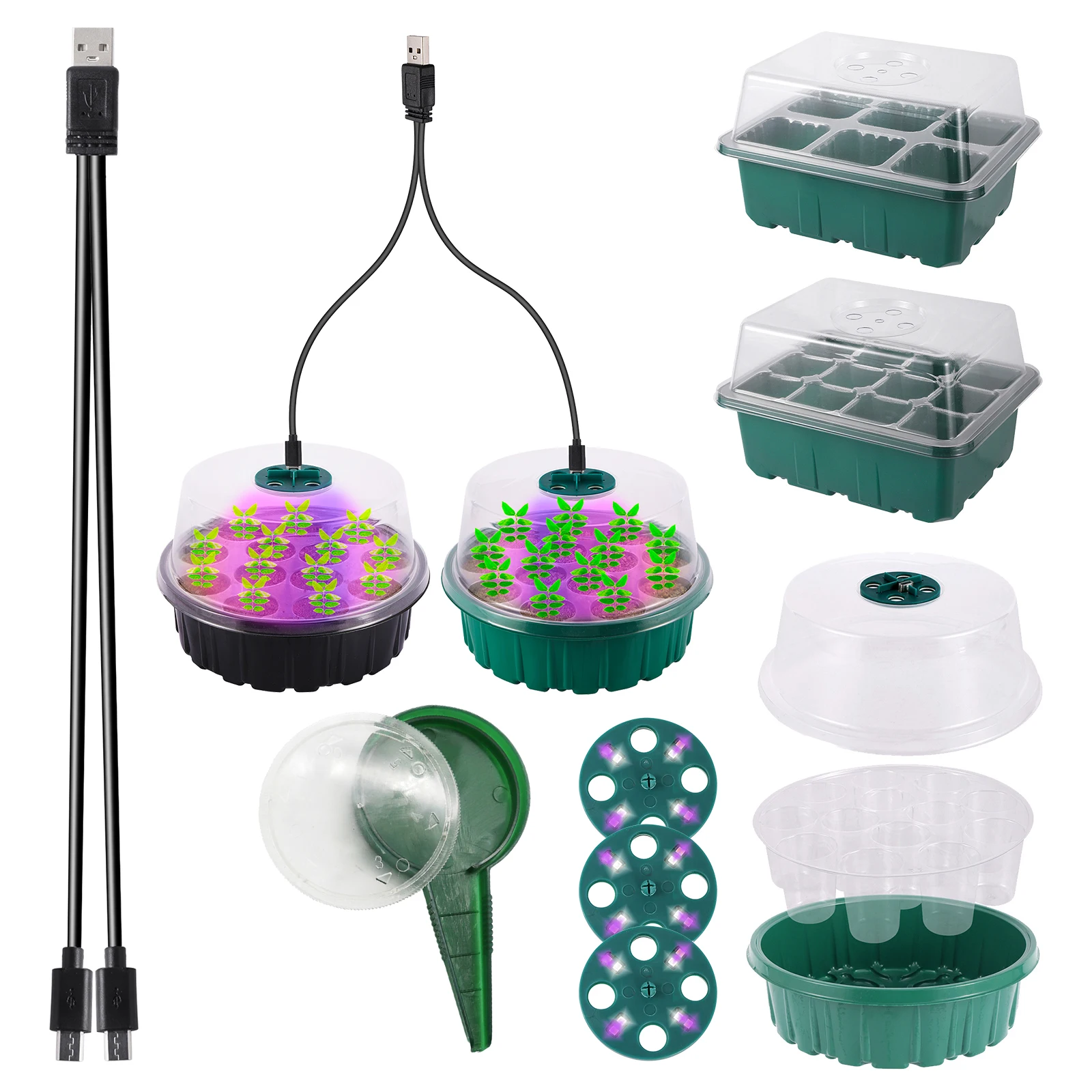 Seed Starter Trays With LED Grow Light Seedling Germination Planters Nursery Pots Adjustable Ventilation Humidity 6/12/13 Cell