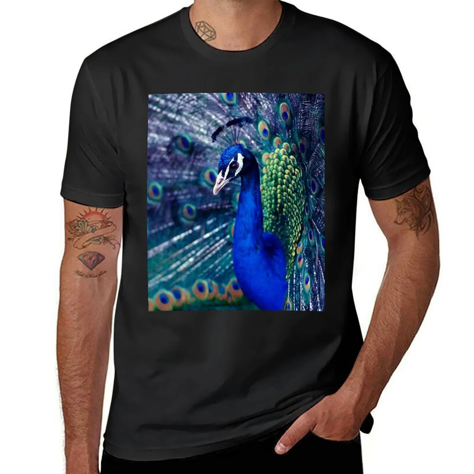 Blue Peacock T-Shirt summer clothes cute tops designer t shirt men