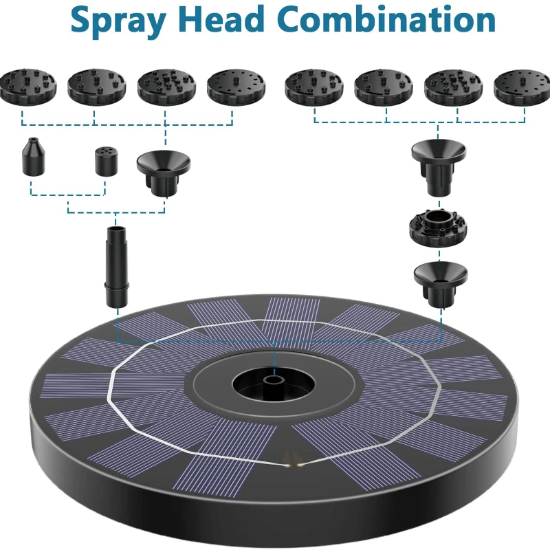 Fontanna słoneczna 3,5 W, kształt fontanna DIY z 6 dyszami, odpowiednia do słonecznego pompy fontannowej w ogrodzie, zewnętrznych akwariów do