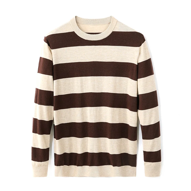 O-Neck Striped Knitted Sweater For Men Contain Silk British Style Autumn New Quality Soft Comfortable Pullovers Sueter Masculino