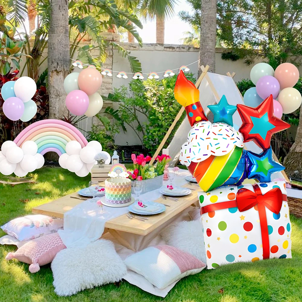 1 Piece Cake Gift Box Aluminum Foil Balloons Kidsren\'s Birthday Party Decoration, Happy Birthday Cake Decoration Balloons