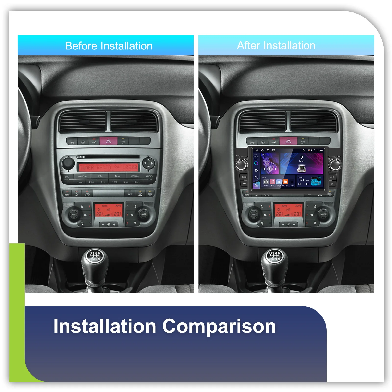 Podofo 1Din Android 4+64G Autoradio für FIAT Punto 05-09/Linea 07-11 Carplay Android Auto GPS WIFI Mirror Link Auto-Audio-Stereoanlage – Detail 2