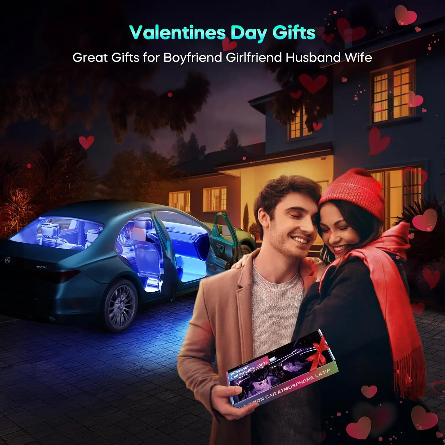 Gifts for Men Husband,LED Interior Lights for Car,USB  APP Control Auto Stuff Lighting Kits Decoration Atmosphere Strip Lights