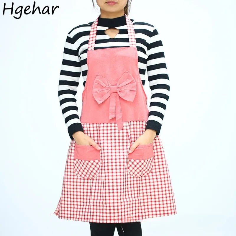 Tabliers de cuisine à carreaux avec nœud, anti-encrassement, résistant à l'huile, accessoires de restaurant, deux poches, style moderne, doux, durable, 007