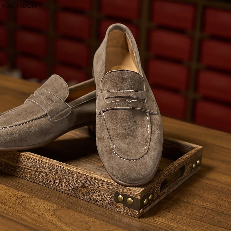 New Classics Men's Cow Suede Slip On Loafers Coffee Lightweight Breathable Flats Non Slip Daily Fashion Casual Outdoor Sneakers