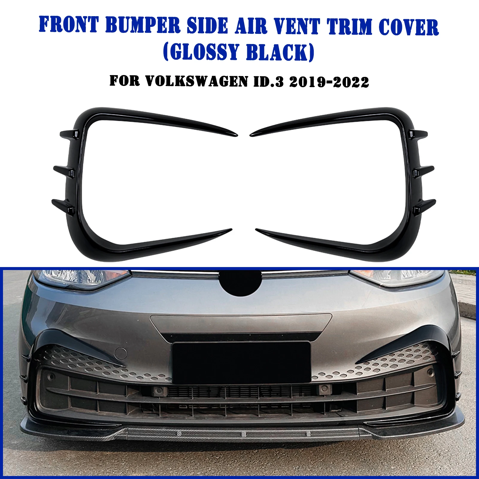 

For Volkswagen VW ID.3 2019-2022 Front Bumper Side Air Vent Trim Carbon Look/Gloss Black Fog Light Intake Frame Cover Canards