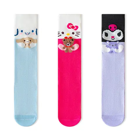 3 Pair Spring Girls Long Socks Over The Knee Socks Baby Hello Kitty Kuromi Cinnamoroll Cartoon Cotton Socks Girls Summer Socks