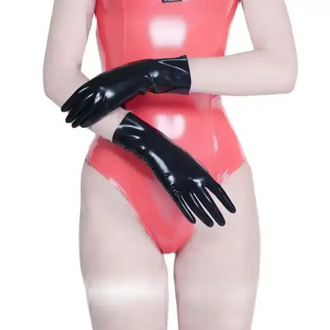 Latex handschoenen sexy zwarte korte rubberen handschoenen volwassen unisex naadloze handschoenen eenmalige schimmel chloor 0,4 mm