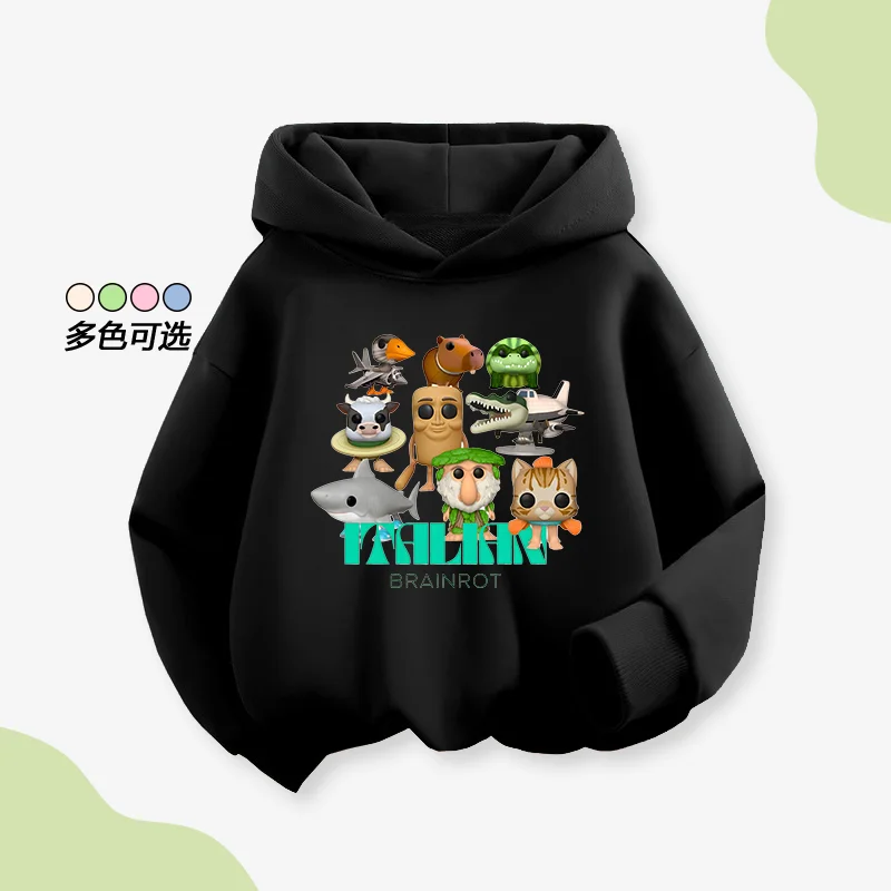 

New children's clothing stick man running shoes shark coffee ninja print autumn and winter children's hooded sweatshirt top