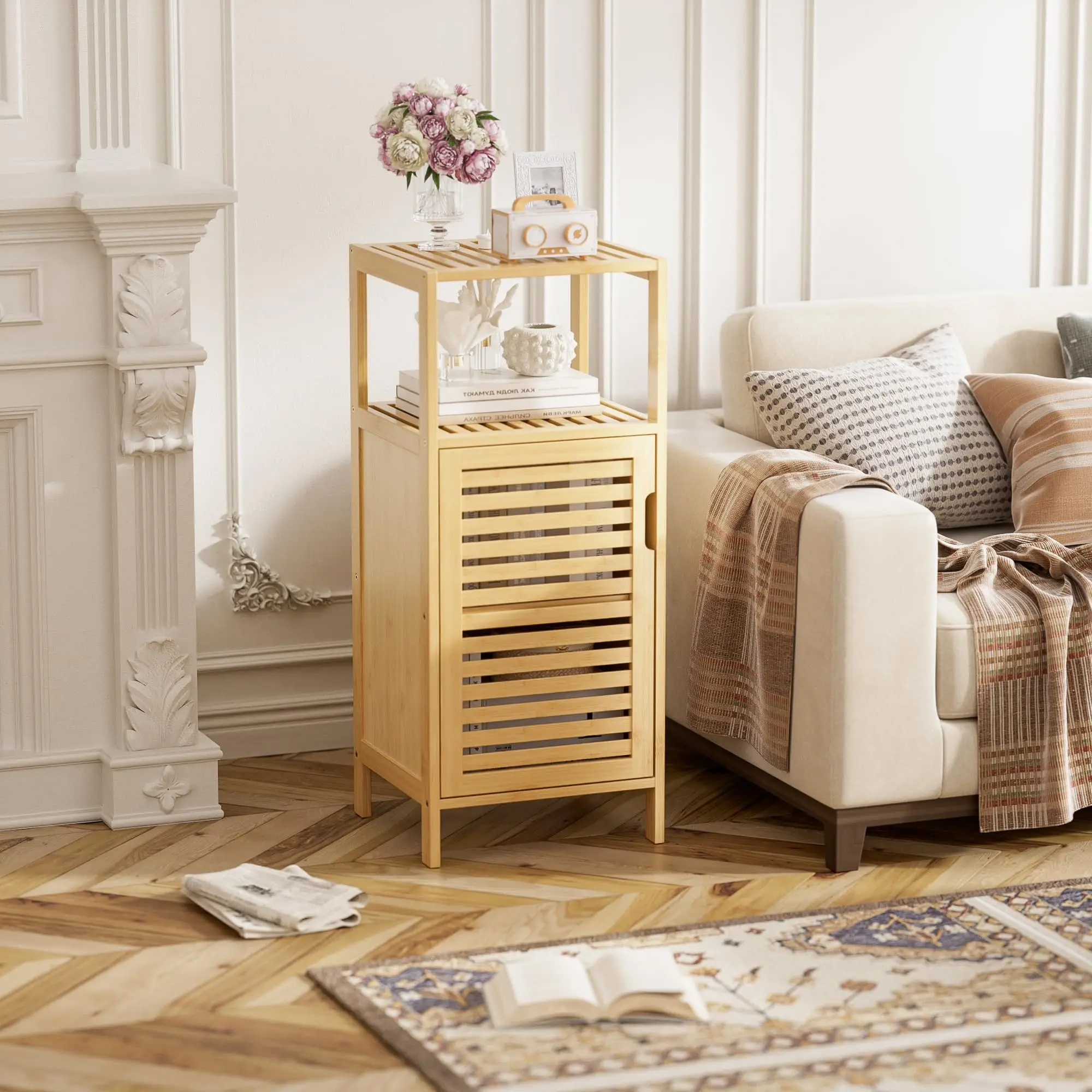 Gabinetes de piso de bambú independientes, taquillas de 4 capas para sala de estar, cocina y dormitorio, gabinetes de baño de bambú