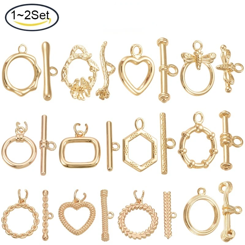 

NBEADS 1-2Set Brass Toggle Clasps Real 18K Gold Plated Cable Chain Pattern Round Ring Nickel Free 22mm Bar: 20.5x4x2.5mm