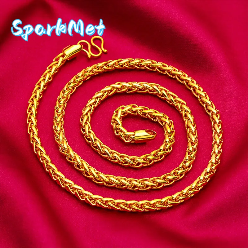 

Ожерелье Sparkmet 6 мм для мужчин, 24-каратное золото (AU999) | Цепочка из жидкого золота, инкрустированная золотом с символами бизнеса