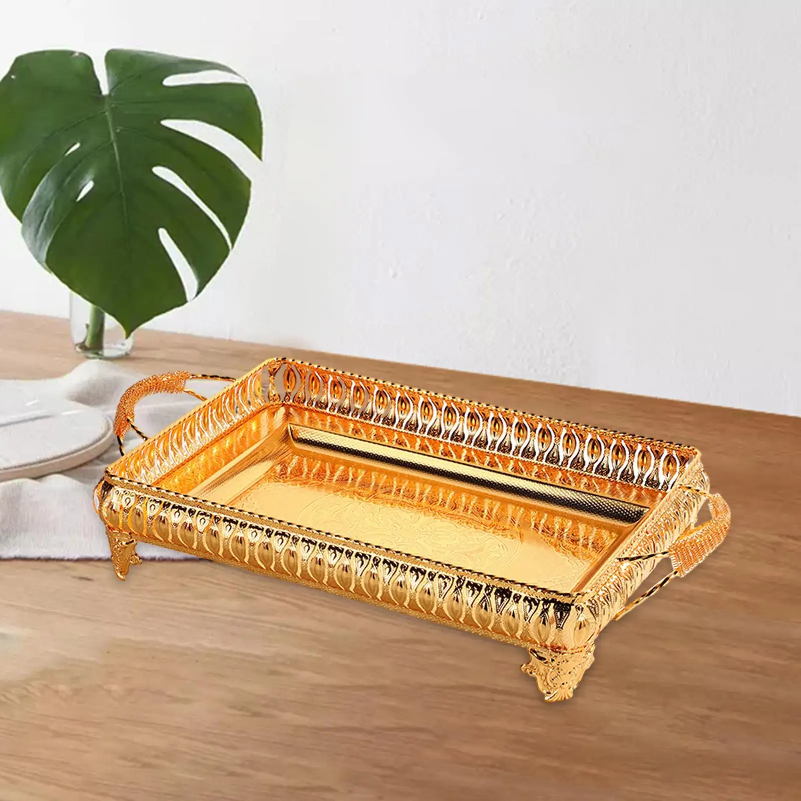 Serving Tray Snack Tray Multipurpose Table Centerpiece Metal Tray Golden Fruit