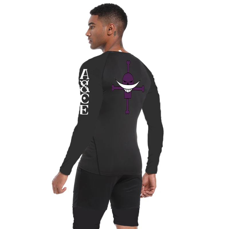 Men\'s Rash Guard Anime Manga Print Gym Compression Shirts Fitness Quick Dry Rashguard Sport Tops Tees Outdoor Summer SPF 60 Male