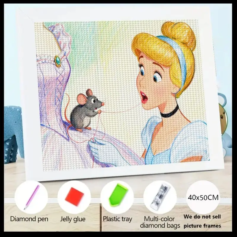 

1 шт. DIY 5D полный дрель комплект алмазной живописи, принцесса Диснея Золушка и мышь сказочный мультфильм вышивка крестиком искусство, сверкающий крик