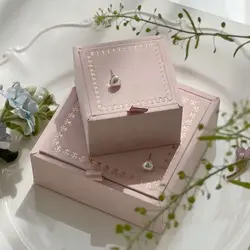1pc retro flocking ins style jewellery packaging box pink hot stamping jewellery storage box