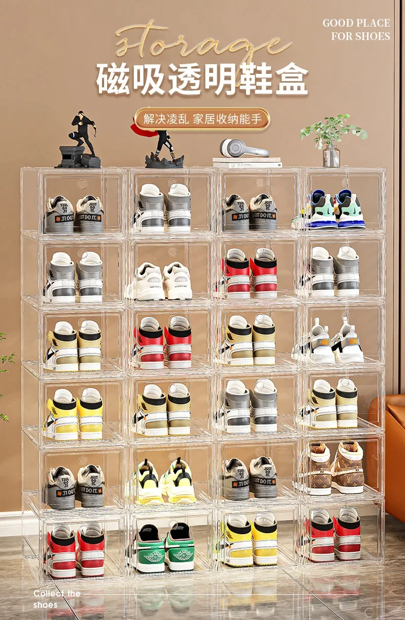 Große AJ Sneaker-Organizer-Box, verdickter, transparenter Schuhbehälter mit Magnetverschluss, stapelbar, mehrschichtige Aufbewahrung – Detail 1