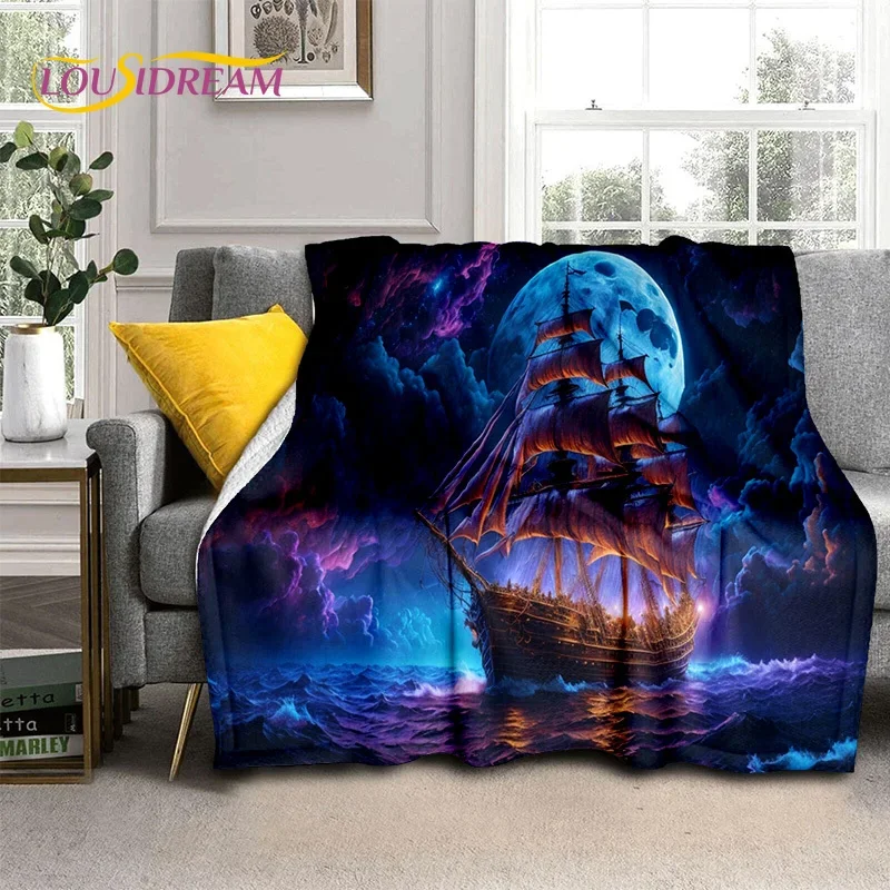 Ancient Pirate Ship Boat,Barque,Sailboa Soft Flannel Blanket,Throw Blanket Comfortable Blanket for Picnic Beds Sofa Home Bedroom
