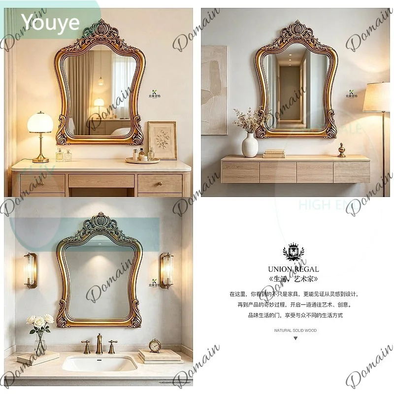 ZL French Vintage Smart Bathroom Mirror American Carved Wall Decor Above Fireplace Bedroom Vanity Mirror High End