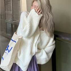 Y2K Sweet White Women Cardigan Korean Knitted Loose Long Sleeve Female Sweater Preppy Style New All Match Ladies Casual Tops